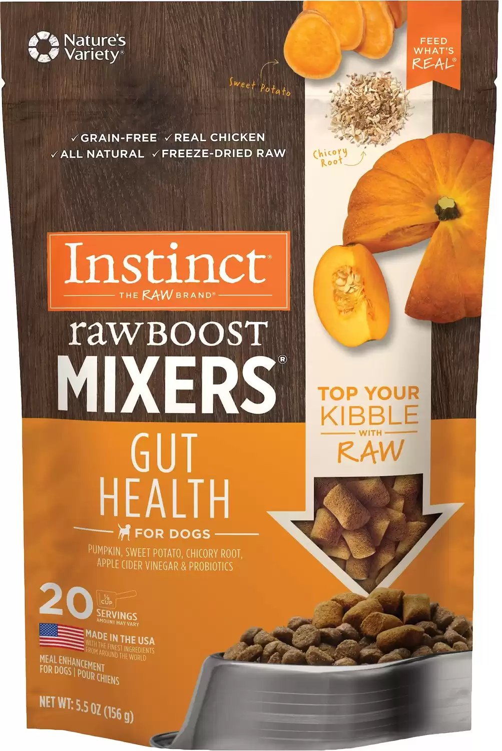 Instinct Freeze Dried Raw Boost Mixers Grain-Free Gut Health Recipe Dog Food Topper
