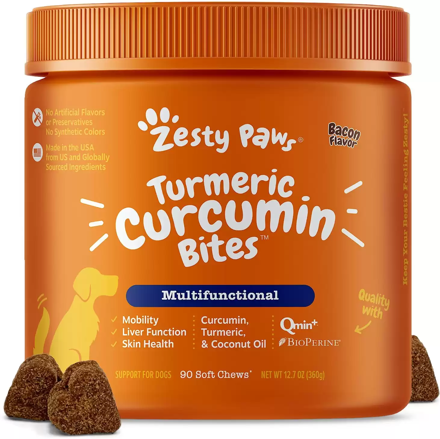 Zesty Paws Turmeric Curcumin Bites Bacon Flavored Soft Chews Multivitamin for Dogs