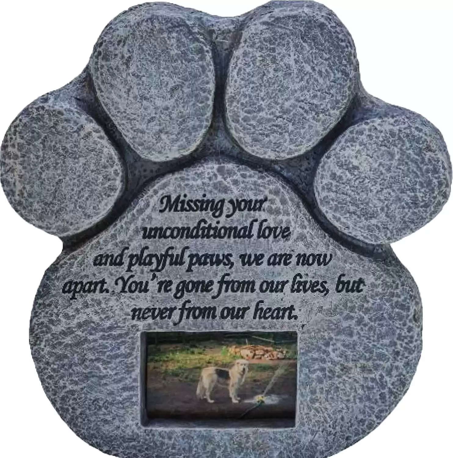 Pawprints Remembered Pet Memorial Stone w/ Picture Frame