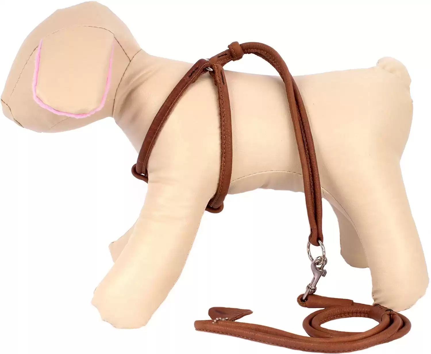 CollarDirect Rolled Leather Step In Back Clip Dog Harness & Leash
