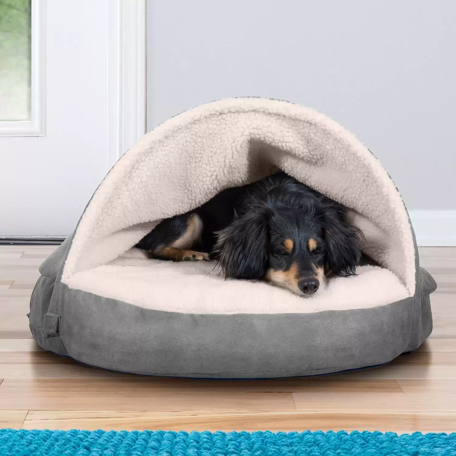 FurHaven Faux Sheepskin Snuggery Gel Top Cat & Dog Bed with Removable Cover