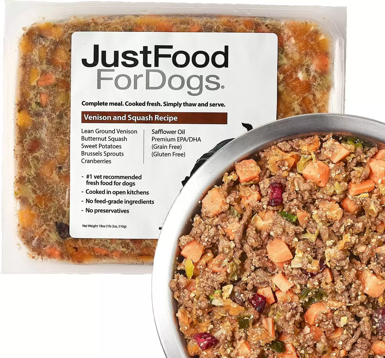 JustFoodForDogs Venison & Squash Recipe Frozen Fresh Dog Food