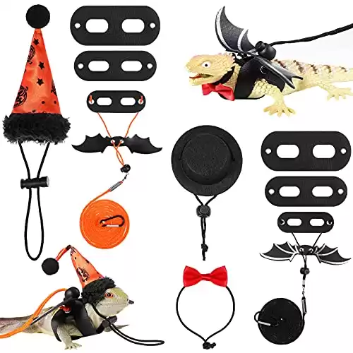Xuniea 2 Sets Halloween Thanksgiving Bearded Dragon Lizard Leash Harness Hat Set