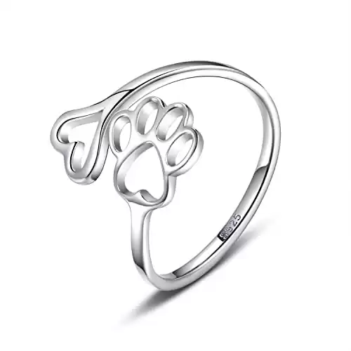 Puppy Pet Lovers Paw Print Heart Ring
