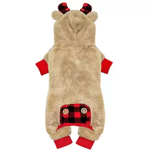 KYEESE Xmas Dogs Pajamas Reindeer with Bowtie Red Buffalo Check