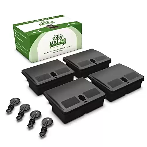 Mouse Bait Stations by Eco Pro - Small Rodent Trap Alternative - Keep Pets and Children Safe - Mice Bait (not Included) is Safely Under Lock and Key - Too Small for Rats, Use for Mice Only - 4 Pack