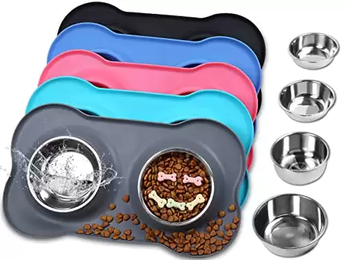 Vivaglory Dog Stainless Steel Puppy Bowls with Non Spill Silicone Mat