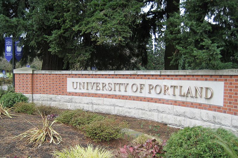 Sign at the entrance to the University of Portland, OR