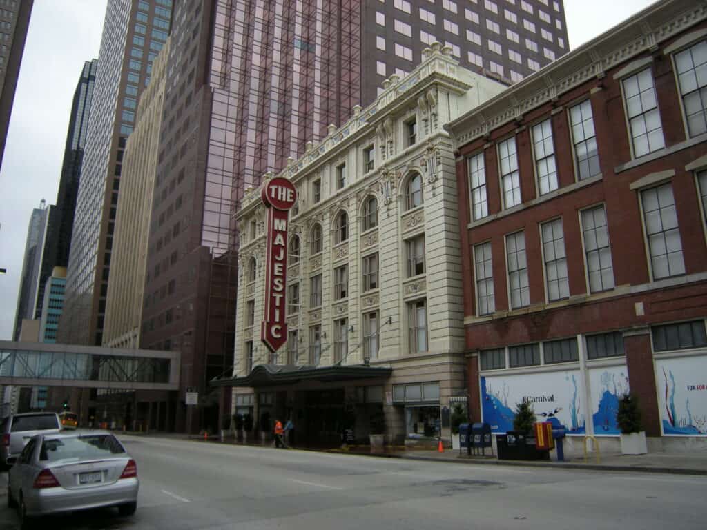 Exterior view of the Majestic Theatre in Dallas, TX