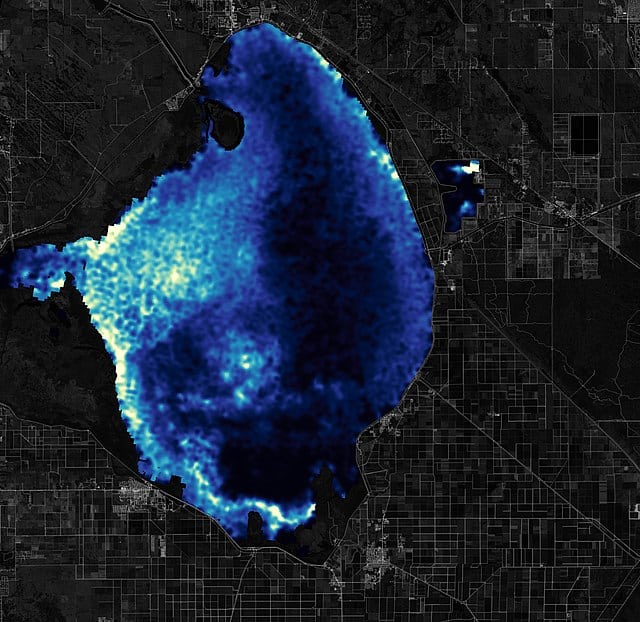 This photo from space in July 2022 shows that half of Lake Okeechobee was covered with blue-green algae.