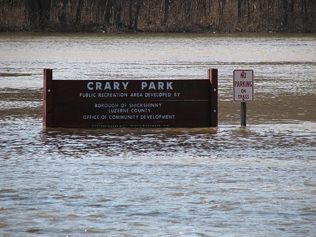Crary Park, along the banks of the Susquehanna River in Shickshinny, Pennsylvania, flooded in 2011 during a minor flood