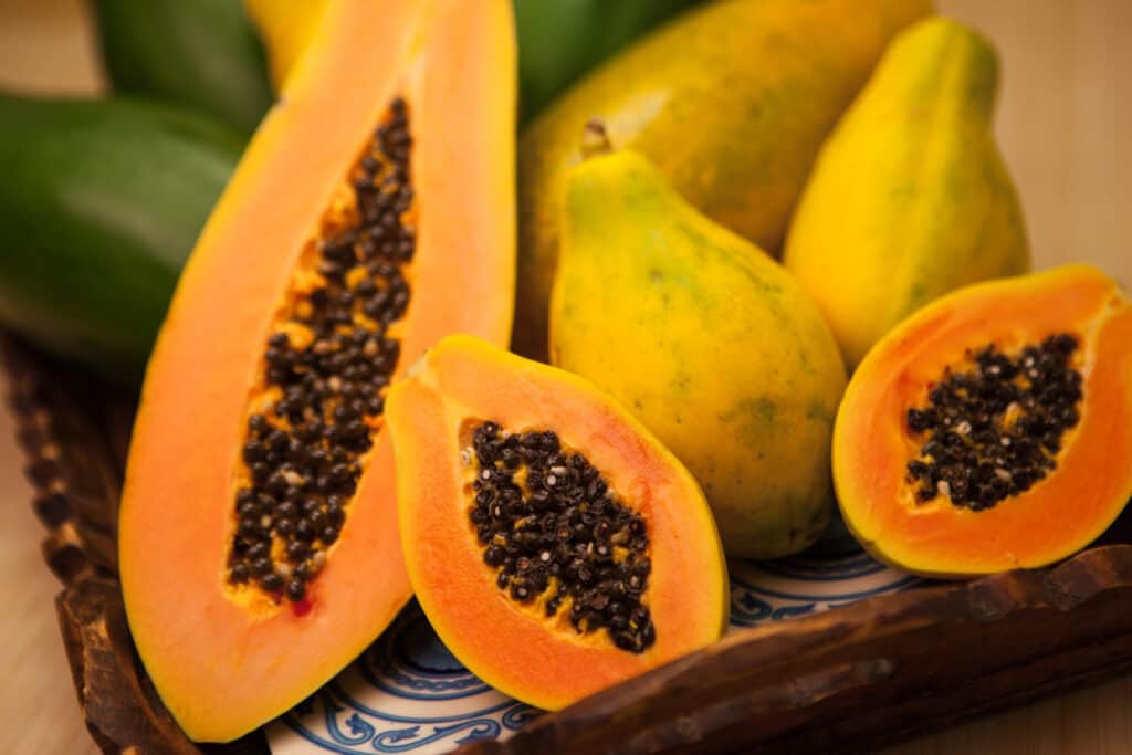 Papaya fruit cut open