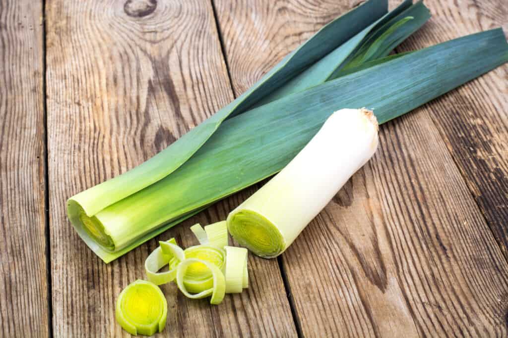 Leeks cut into pieces for cooking