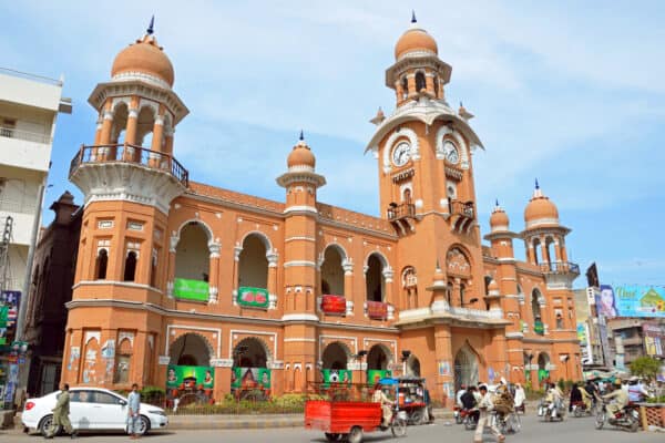 MULTAN, PAKISTAN -MARCH 25 2015: Ghanta Ghar or Clock Tower of Multan was built between 1884 and 1888.The clocks of it had stopped working in 1985 and were repaired 2011.