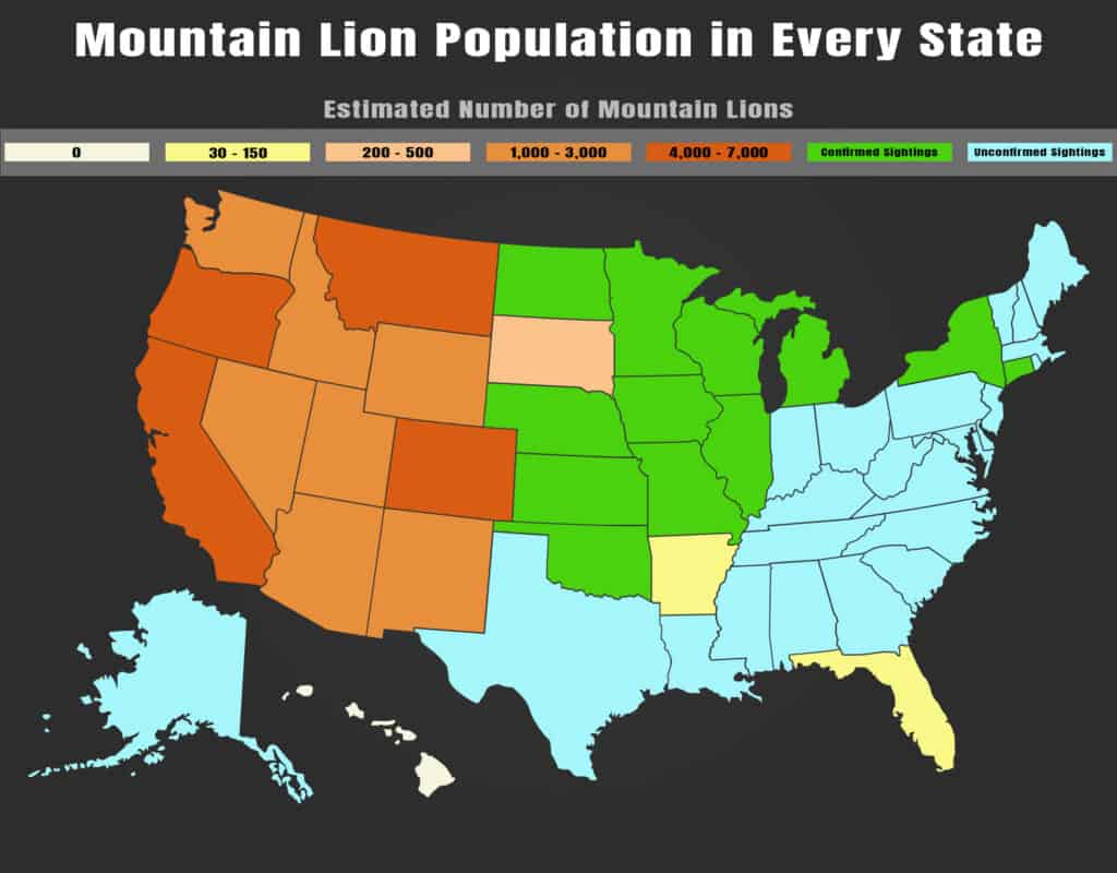 Mountain Lion Habitat Map   11.09.22 Mountain Lion Population By State 1024x800 