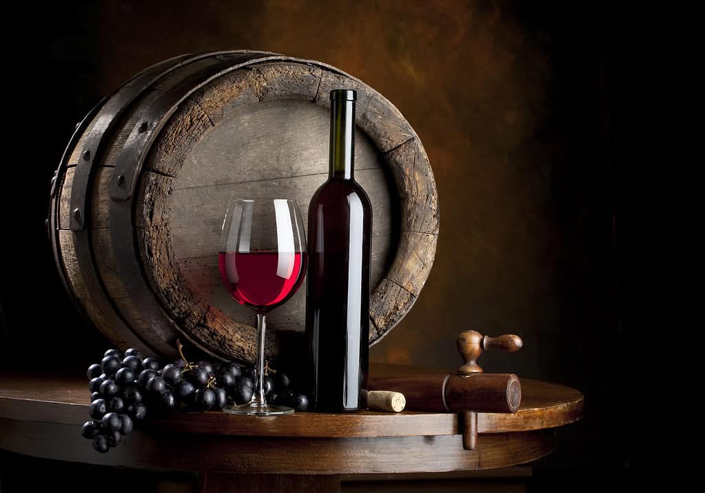 wine and cask with glass