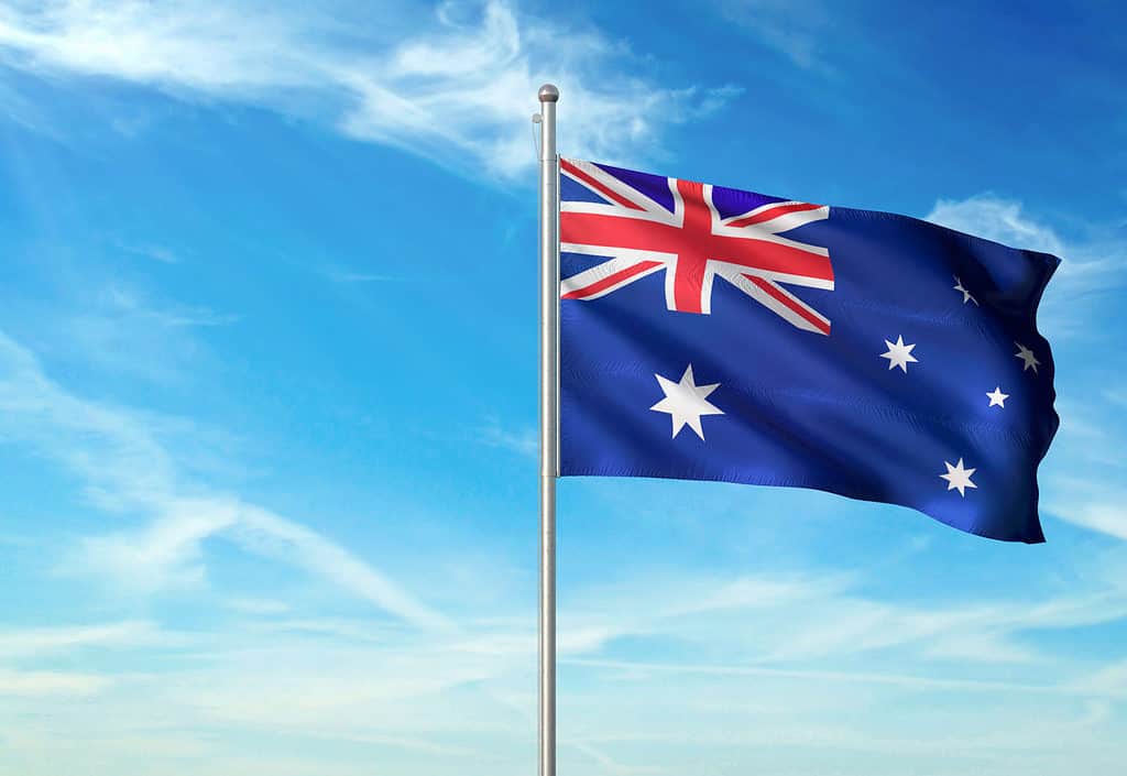 Flag of Australia waving in wind