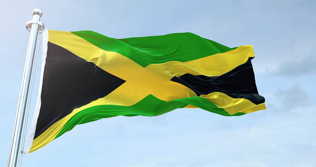 Flag of Jamaica waving in wind
