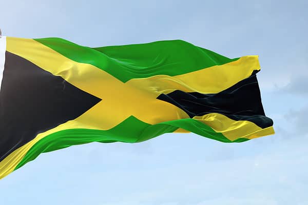 Flag of Jamaica waving in the wind.