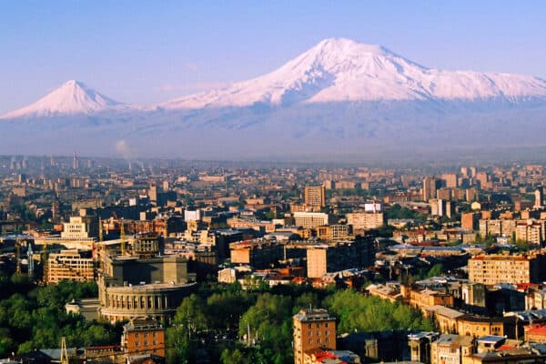 Mountain Ararat and city Yerevan, Armenia.