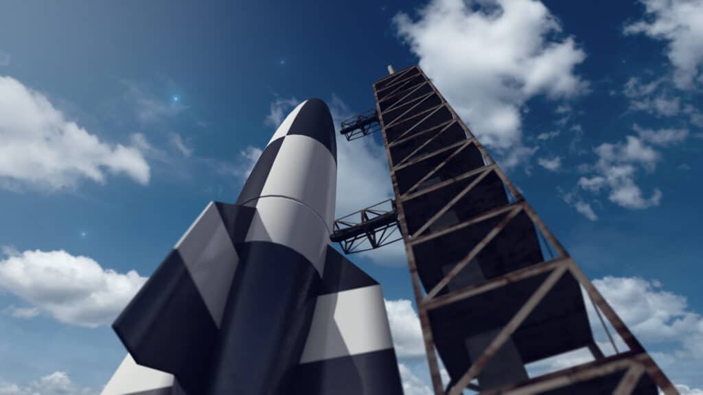 3D rendered image of V-2 rocket