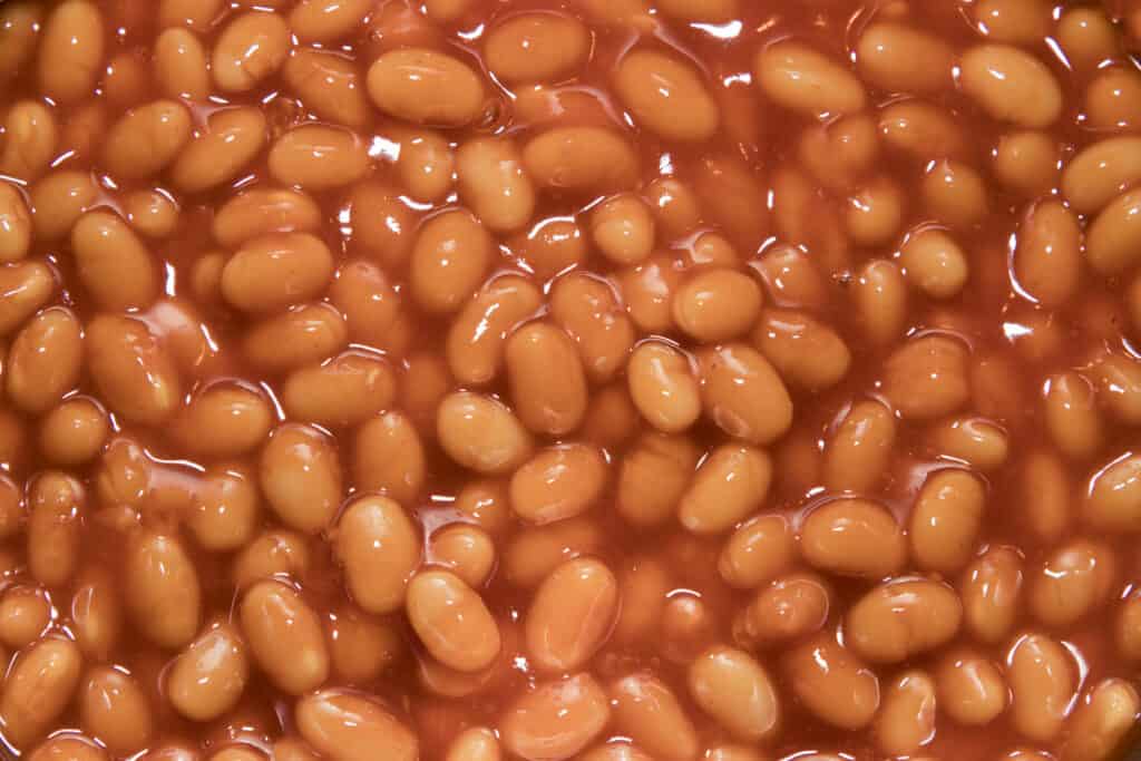 Full frame of orange/rd baked beans.