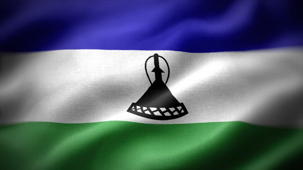 close up waving flag of Lesotho. flag symbols of Lesotho.