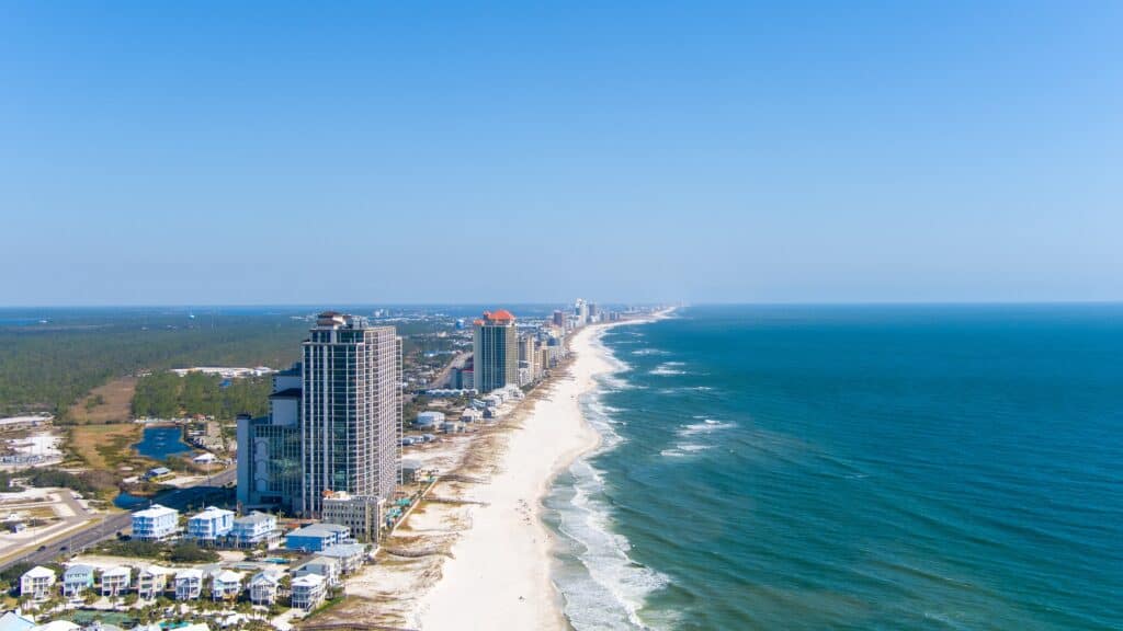 Aerial view of Orange Beach, Alabama in November of 2021