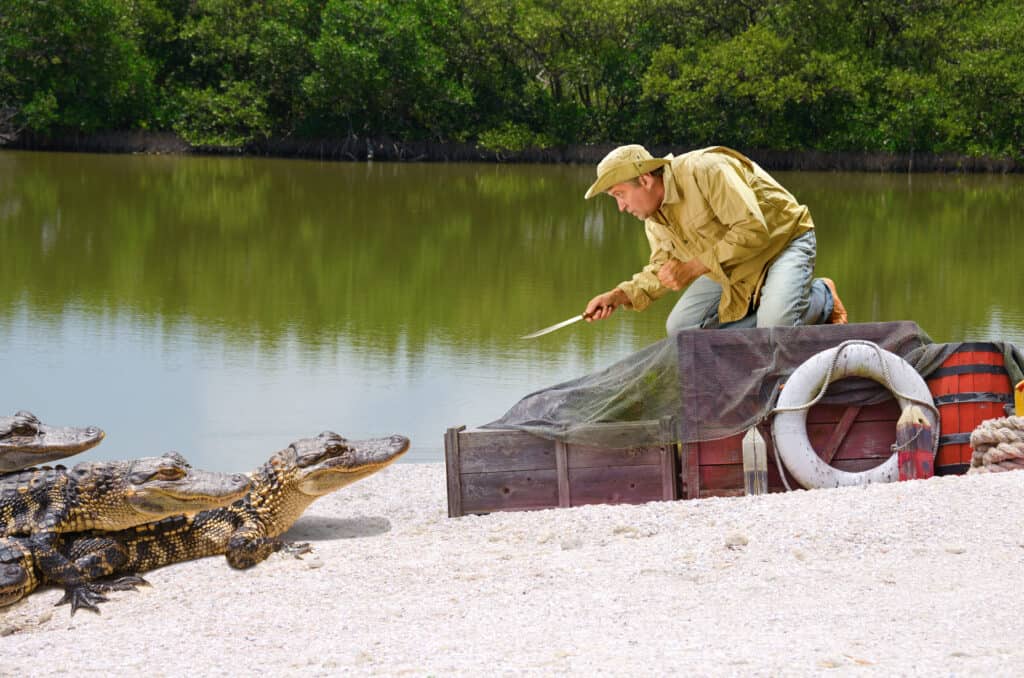 Shipwrecked man with crocodilians