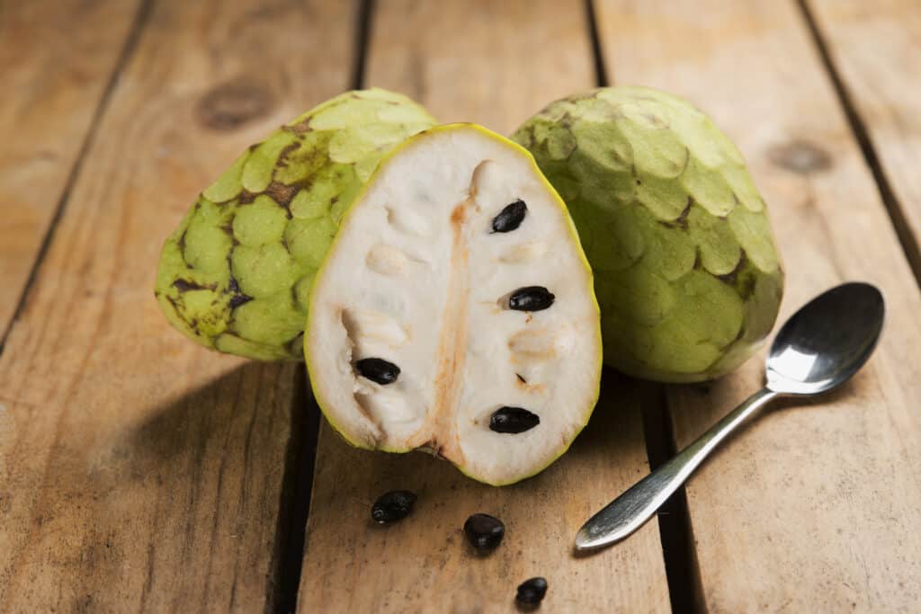 Cherimoya fruit cut open