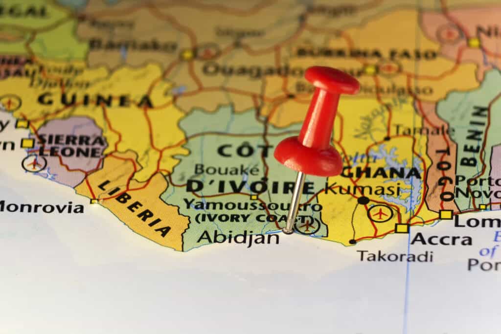 Cote d'Ivoire on a map