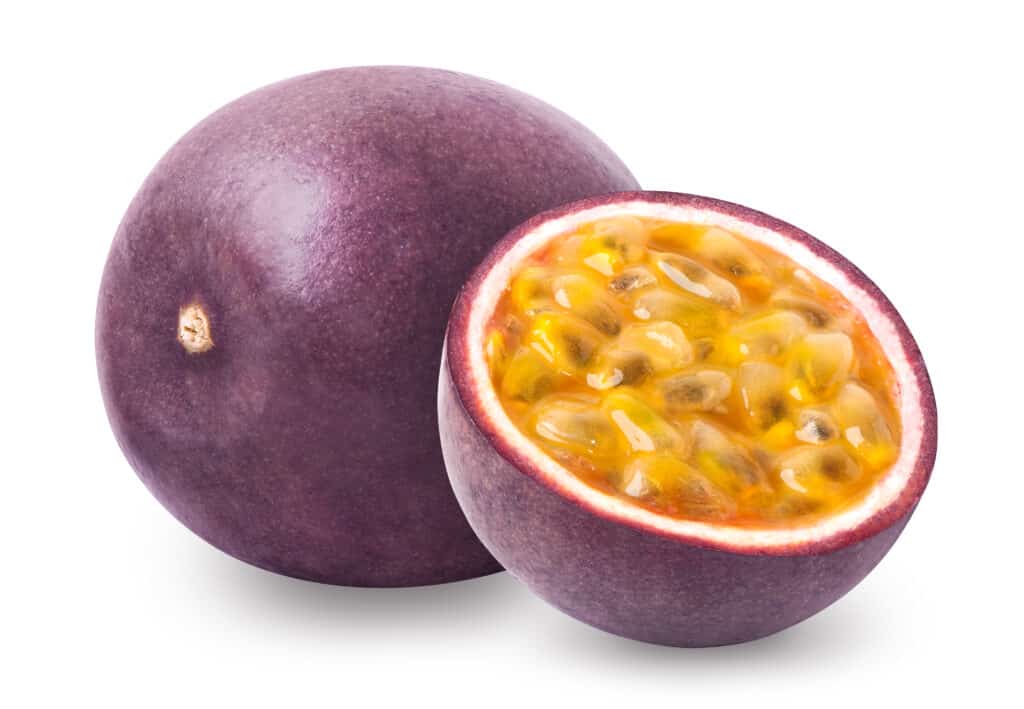 Passion,Fruit,Isolated.,Whole,Passionfruit,And,A,Half,Of,Maracuya