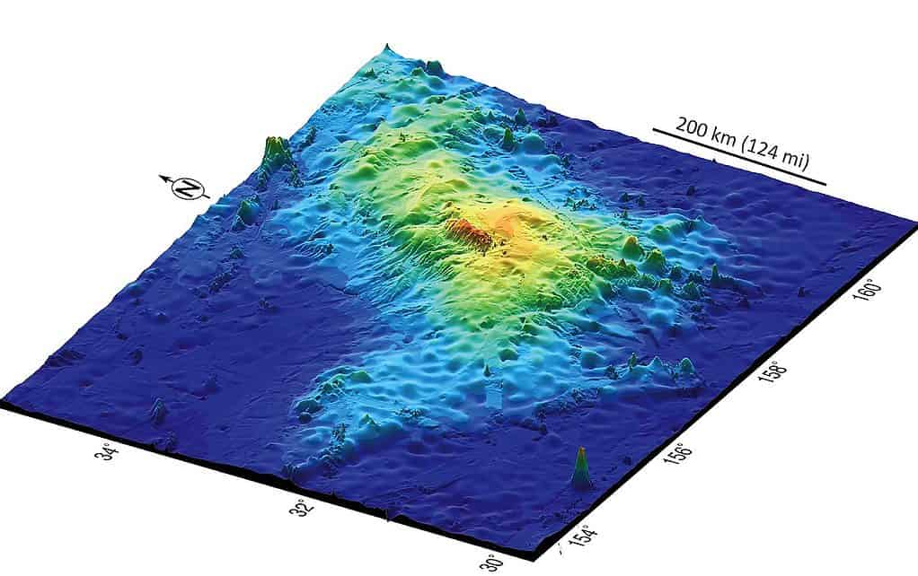 Tamu Massif, the Earth's largest volcano, about 1,000 Miles east of Japan
