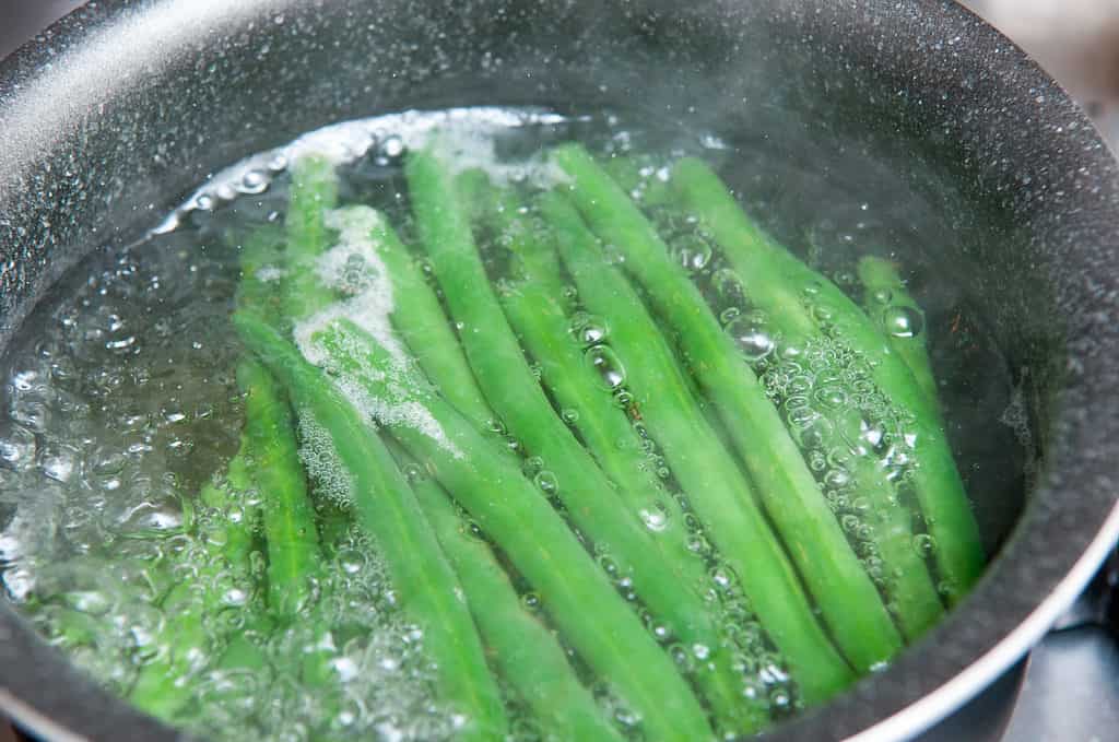 Green Beans or String Beans Cooking in Water