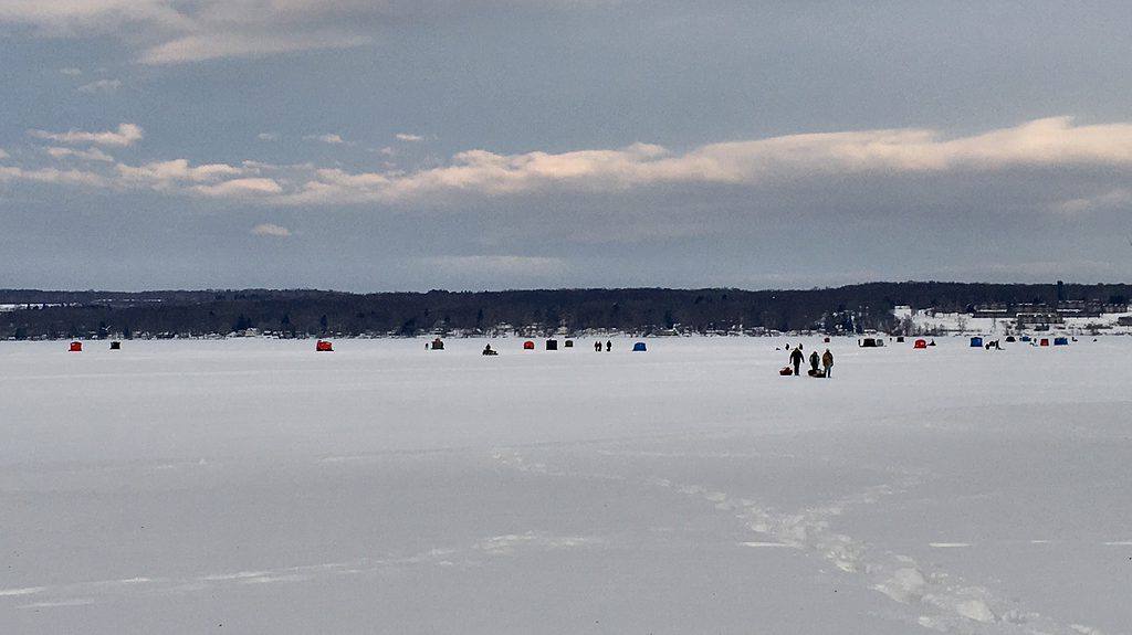 Ice fishing on Chautauqua Lake, New York