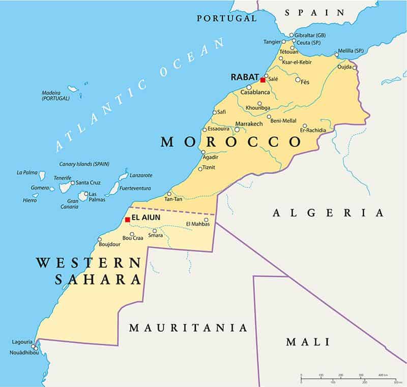 Western Sahara and Morocco map