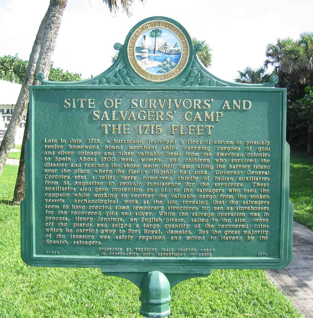 Historical marker designating the site of the Survivors' and Salvagers' Camp - 1715 Fleet and is located near 13180 North A1A, Orchid Island, Florida.