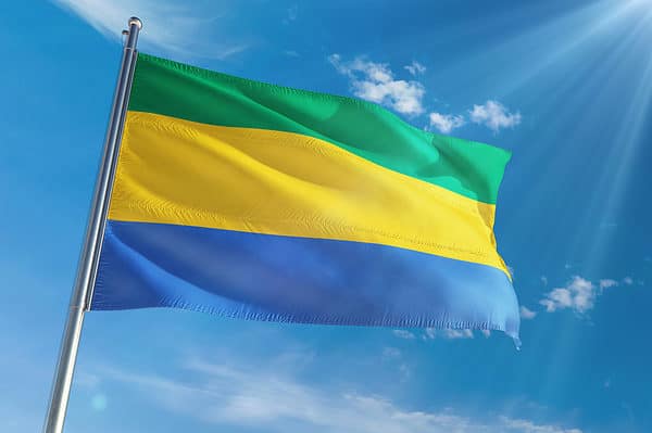 Flag of Gabon waving in the wind.