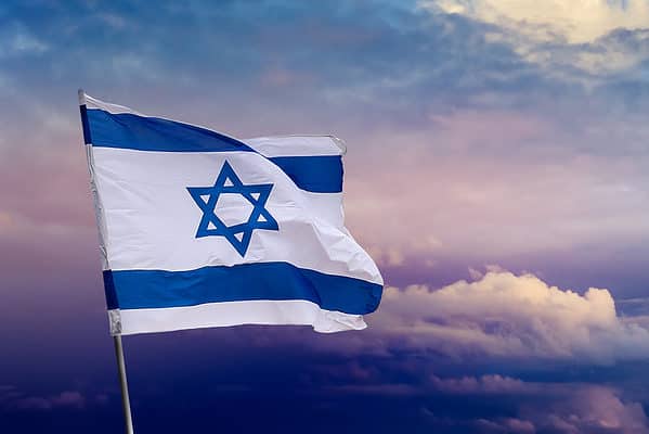 Flag of Israel waving in the wind.