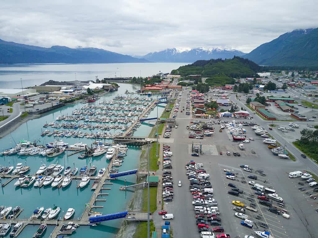 Valdez Alaska harbor and town