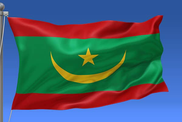 Mauritania flag waving on the flagpole.