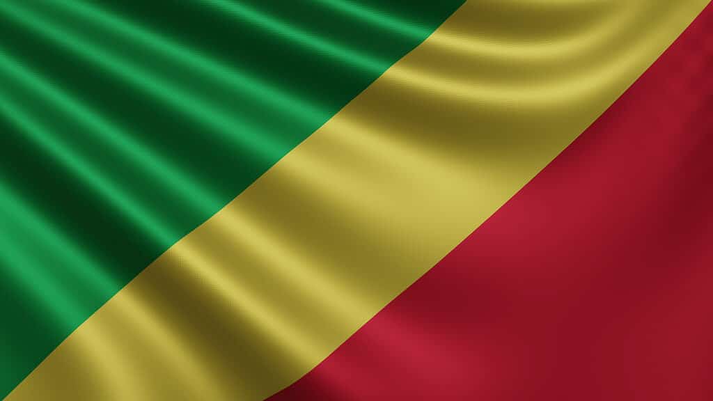 Render of the Republic Congo flag flutters in the wind close-up, the national flag of Republic Congo Flutters in 4k resolution, close-up, colors: RGB.