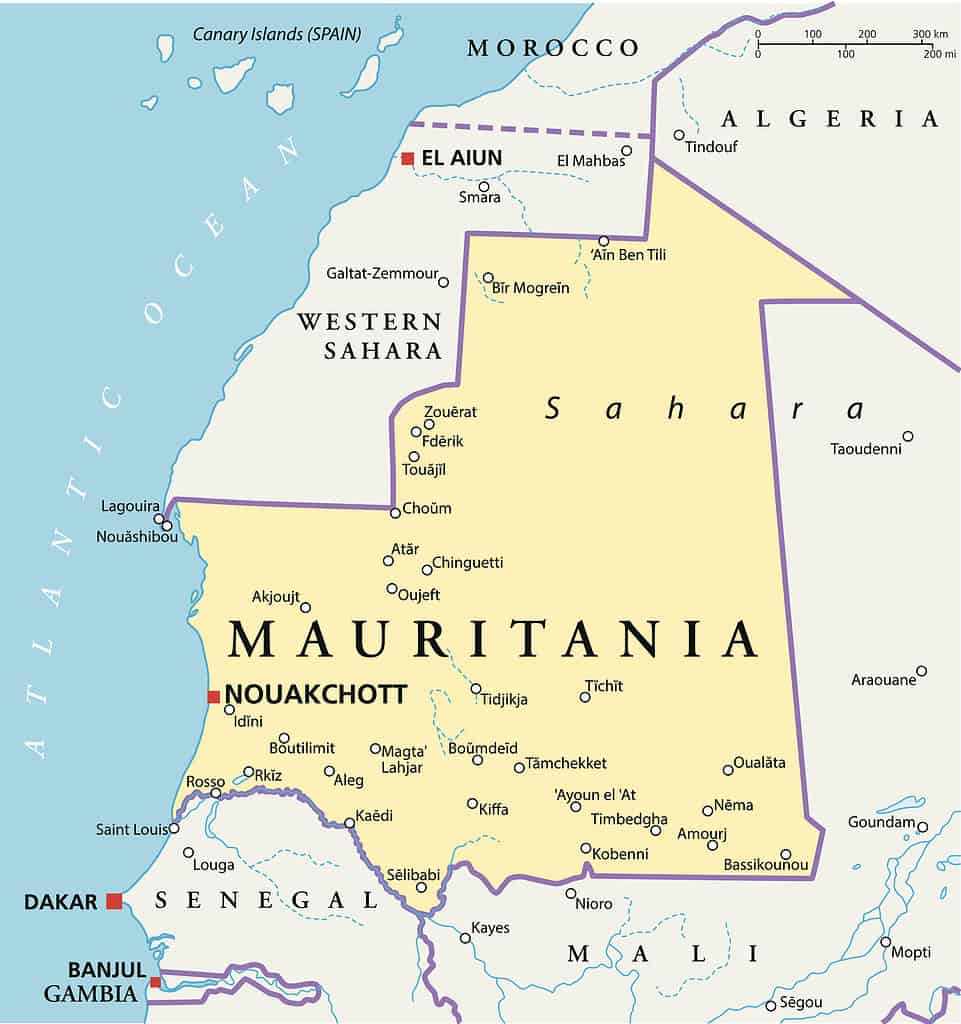 Map of Mauritania and surrounding areas