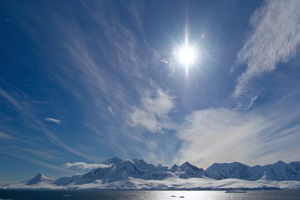 Antarctica with sun shining