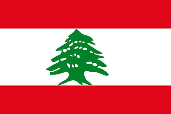 The flag of Lebanon consists of three horizontal bands of red, white, and red, with a green cedar tree in the center of the white band.