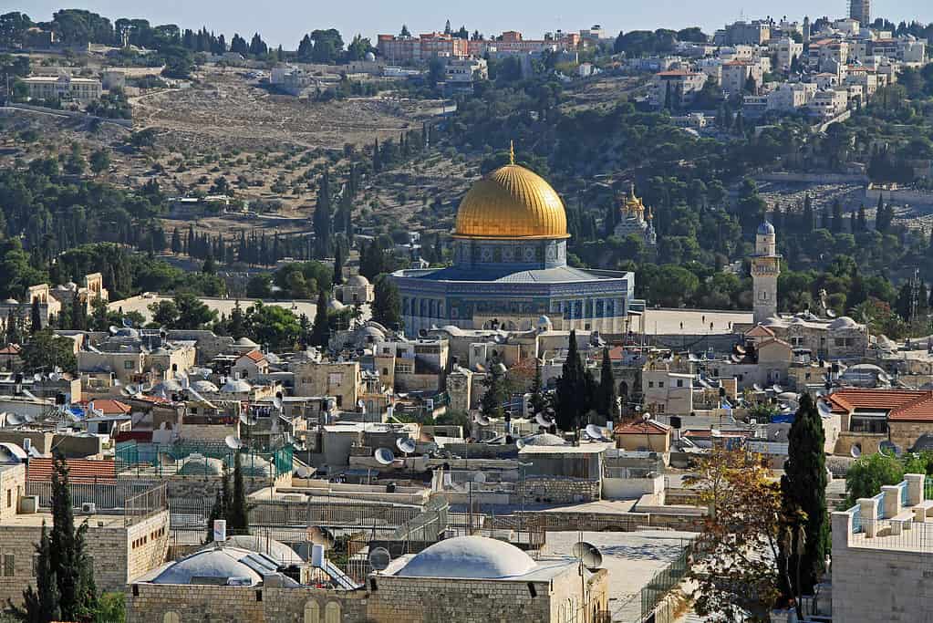 View of the city of Jerusalem, Temple Mount and Dome of the Rock