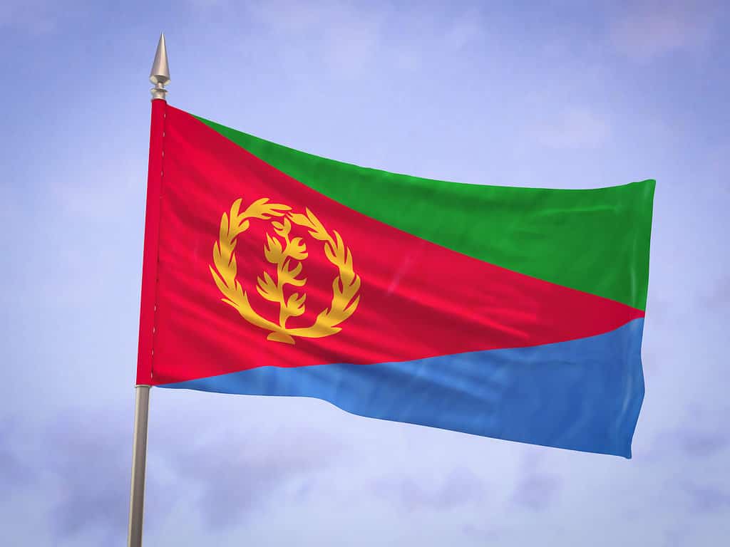 Flag of Eritrea waving in the wind.
