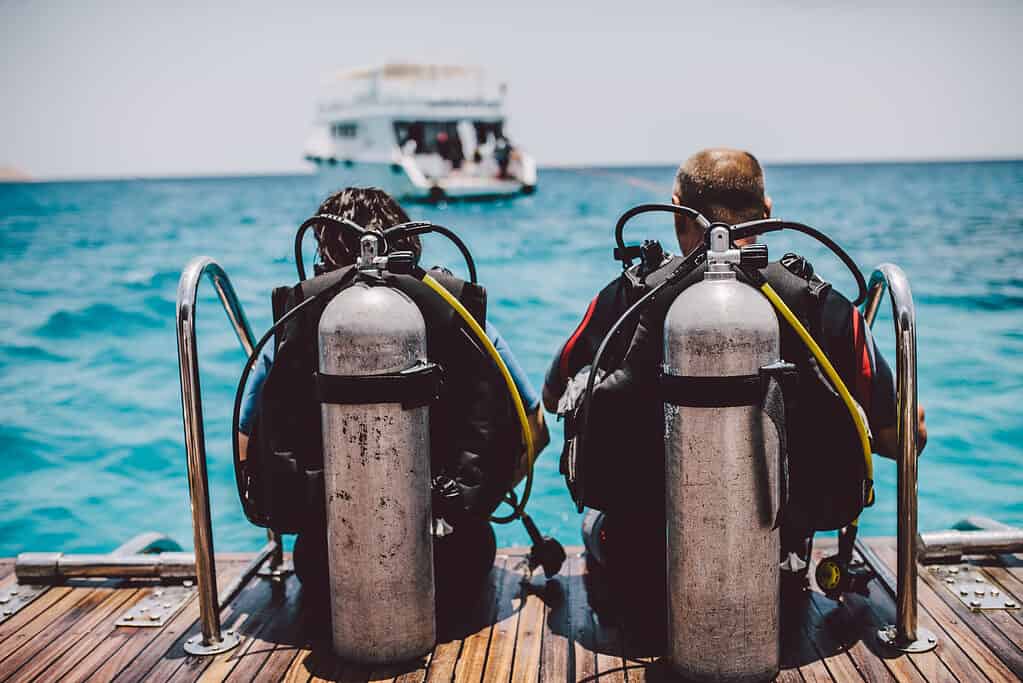 Divers and ocean