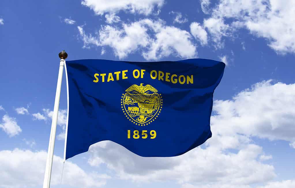 Flag of Oregon waving in the wind
