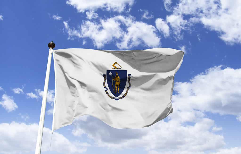 Flag of Massachusetts waving in the wind